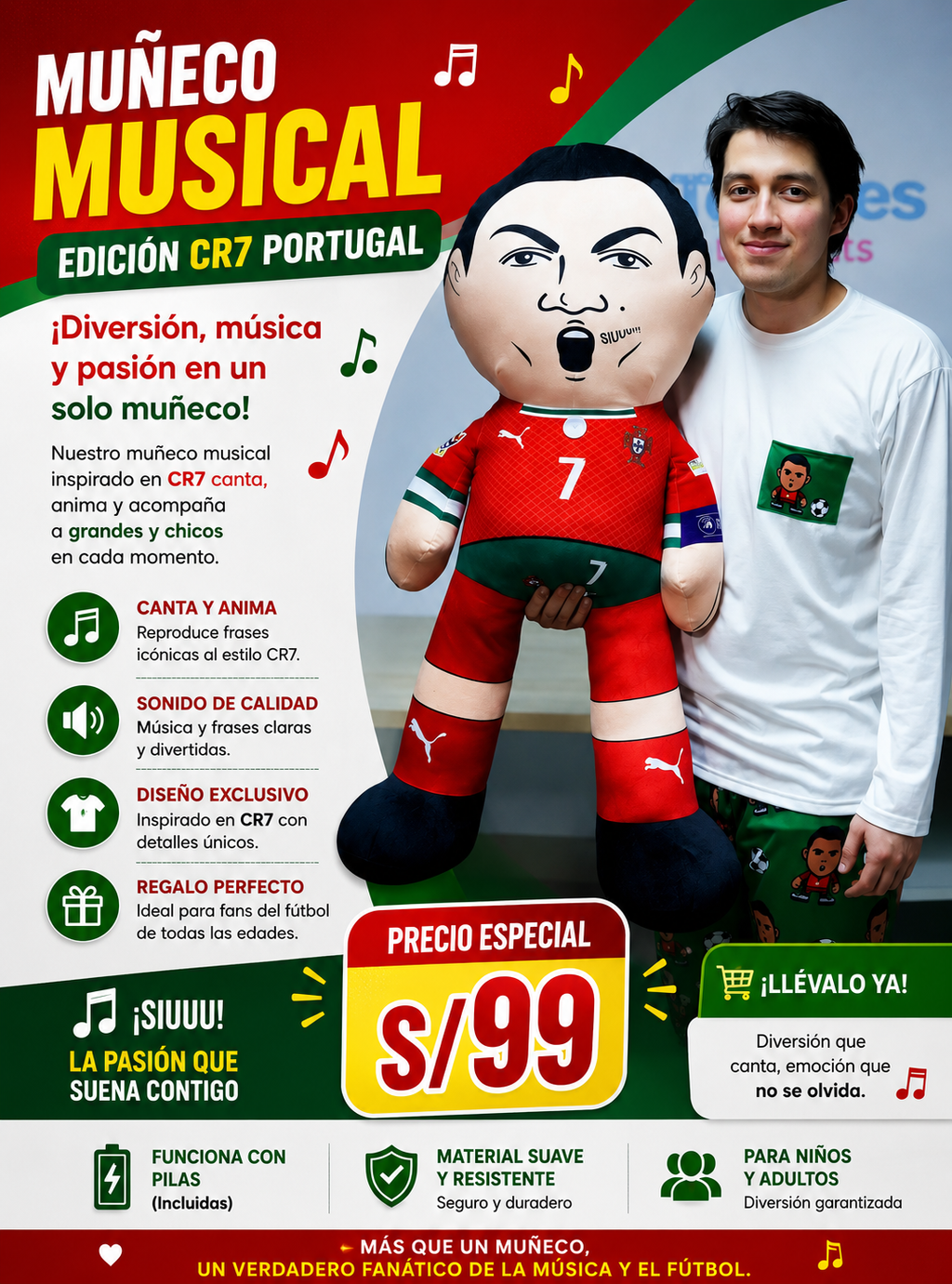 PELUCHE CRISTIANO RONALDO + AUIDO PERSONALIZADO