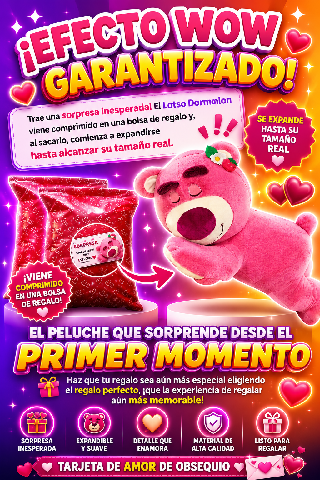 PELUCHE LOPSO DORMILON IMPORTADO + BORDADO PERSONALIZADO
